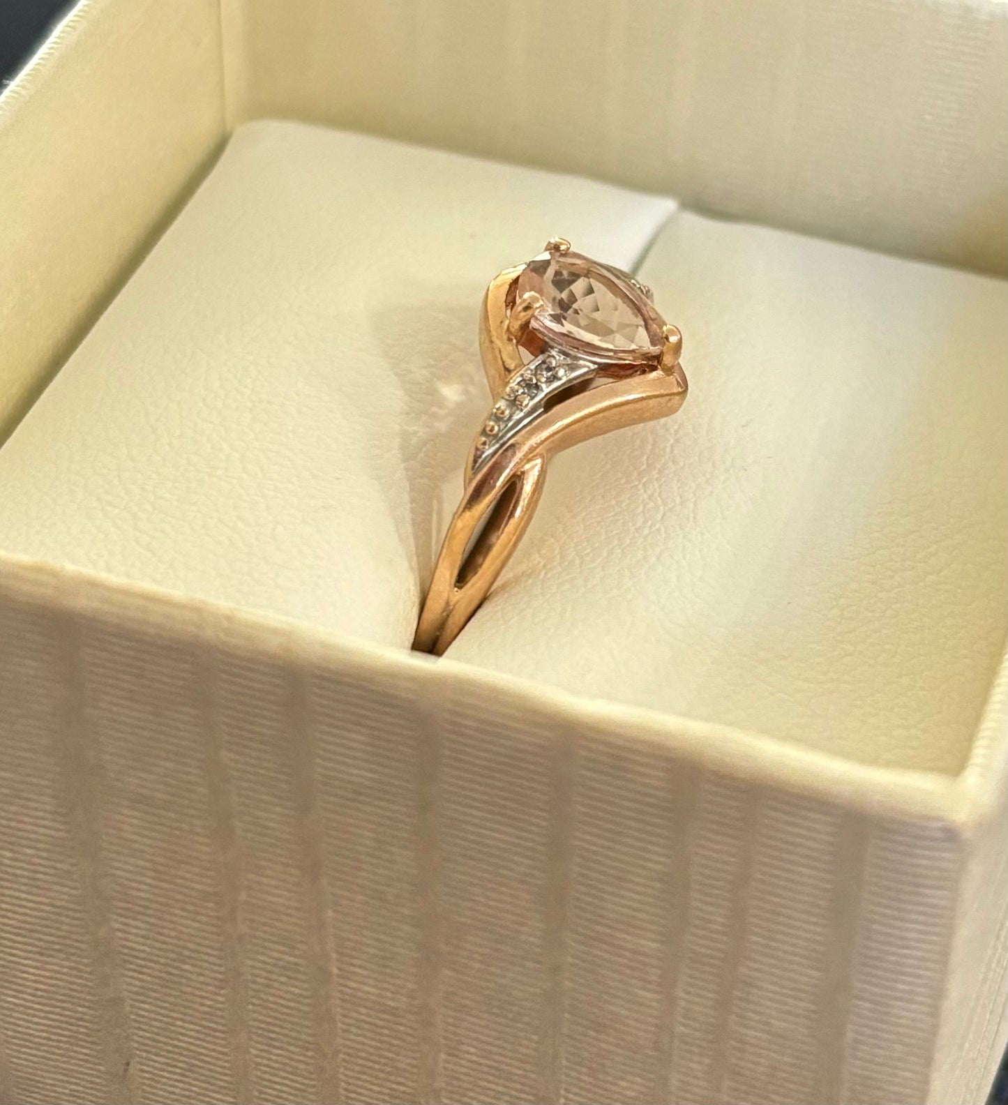 9ct Rose Gold Pear Shaped Natural Light Pink Morganite & Diamonds Ring