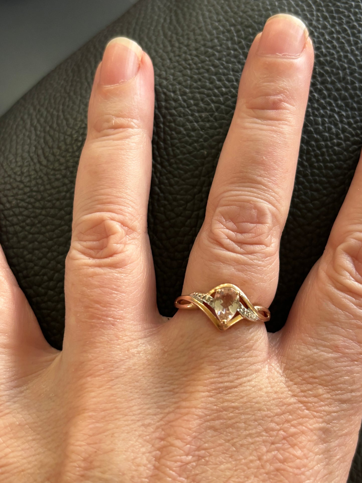 9ct Rose Gold Pear Shaped Natural Light Pink Morganite & Diamonds Ring