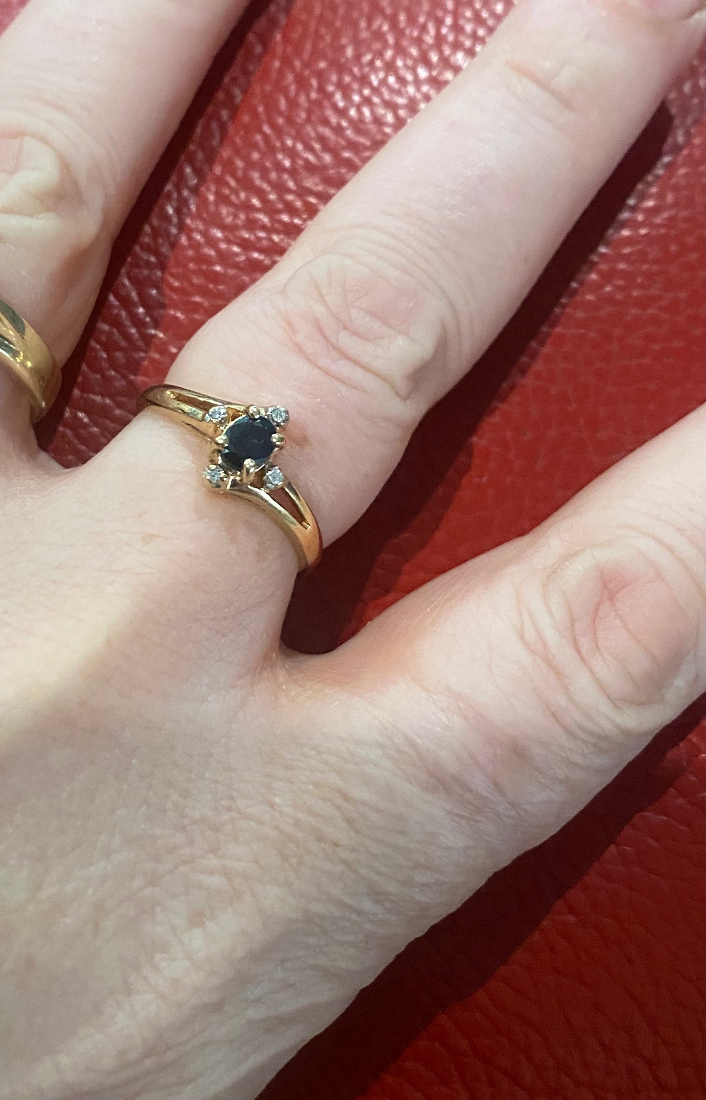 9ct Gold Natural Black Sapphire & 4 Diamonds Ring