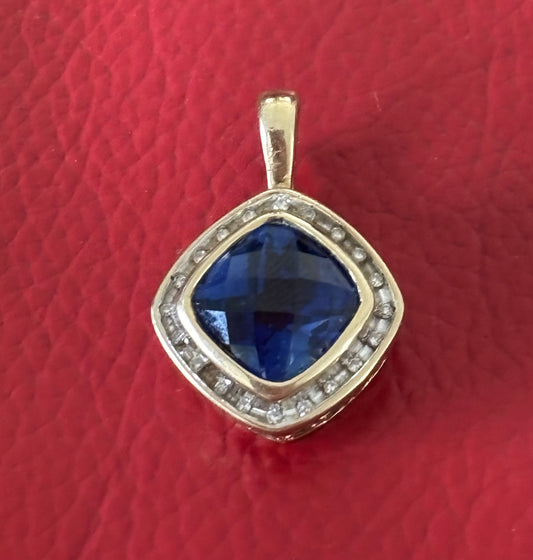 9ct Gold Created Deep Blue Sapphire Enhancer surrounded by Natural Diamonds & Filigree