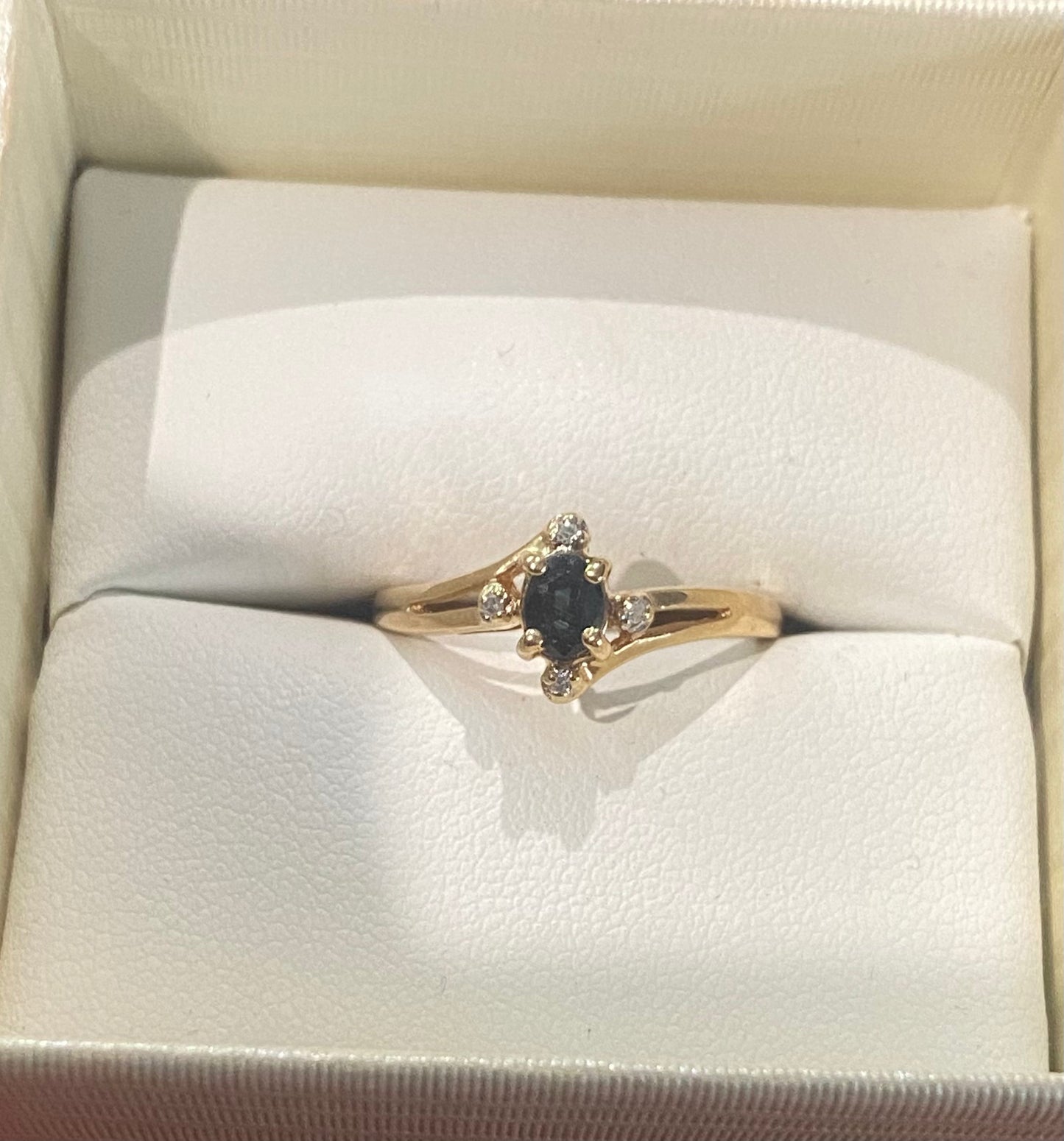 9ct Gold Natural Black Sapphire & 4 Diamonds Ring