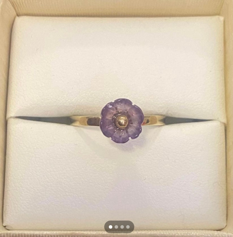 8ct Solid Gold ePoxy Resin Purple Flower Ring