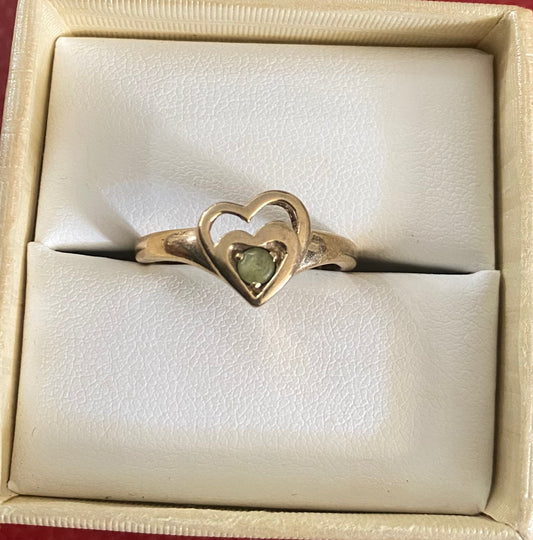 9ct Gold Natural Peridot Double Love Heart Ring