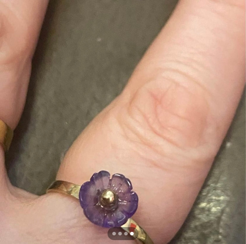 8ct Solid Gold ePoxy Resin Purple Flower Ring