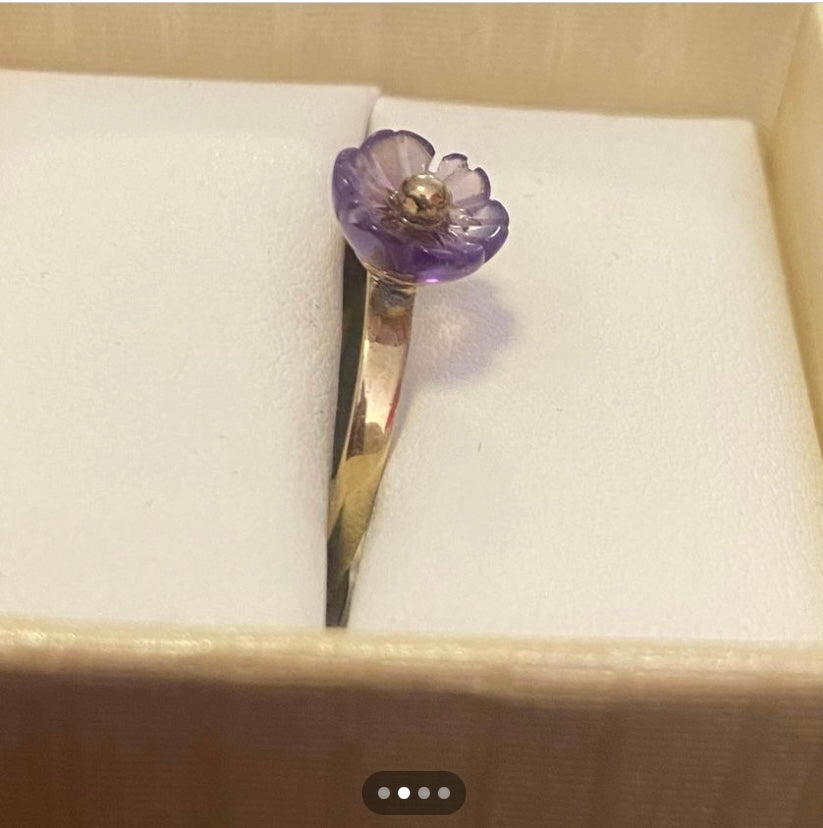 8ct Solid Gold ePoxy Resin Purple Flower Ring