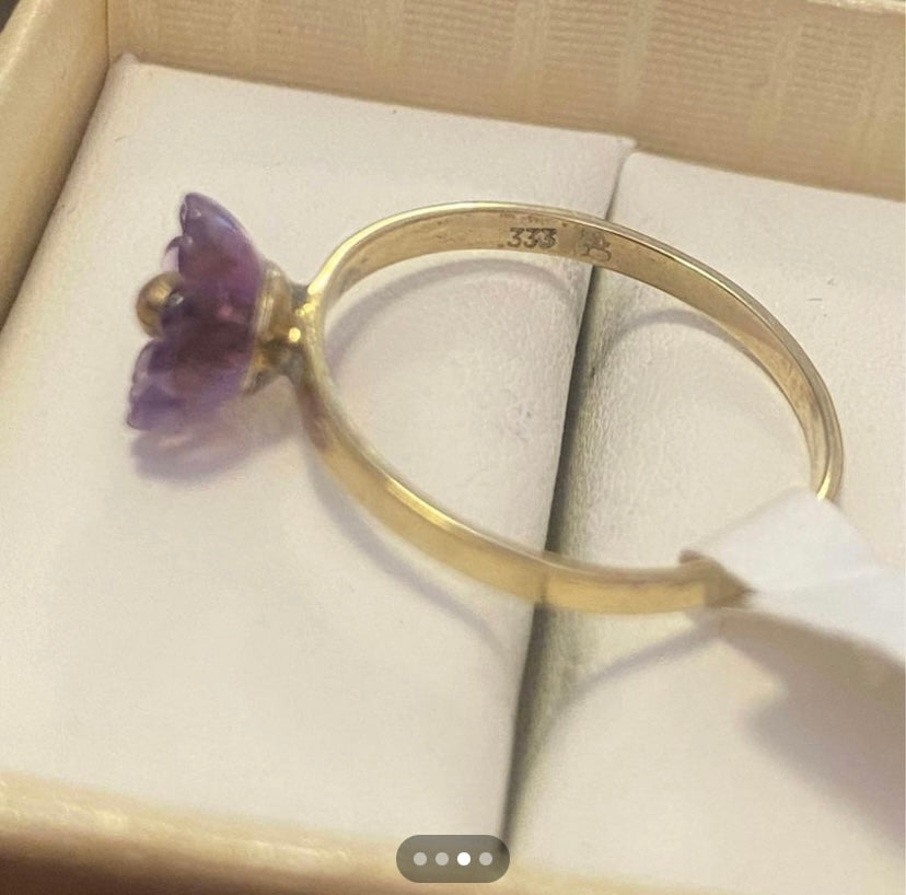 8ct Solid Gold ePoxy Resin Purple Flower Ring